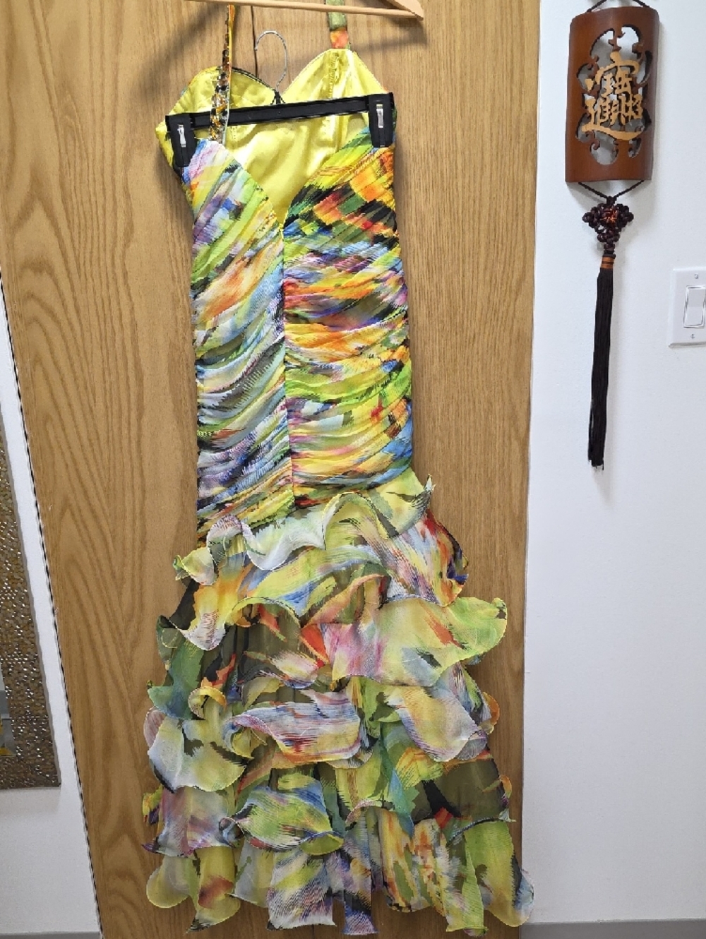 Vibrant Multicolor Ruffled Halter Maxi Dress - Picture 6 of 8